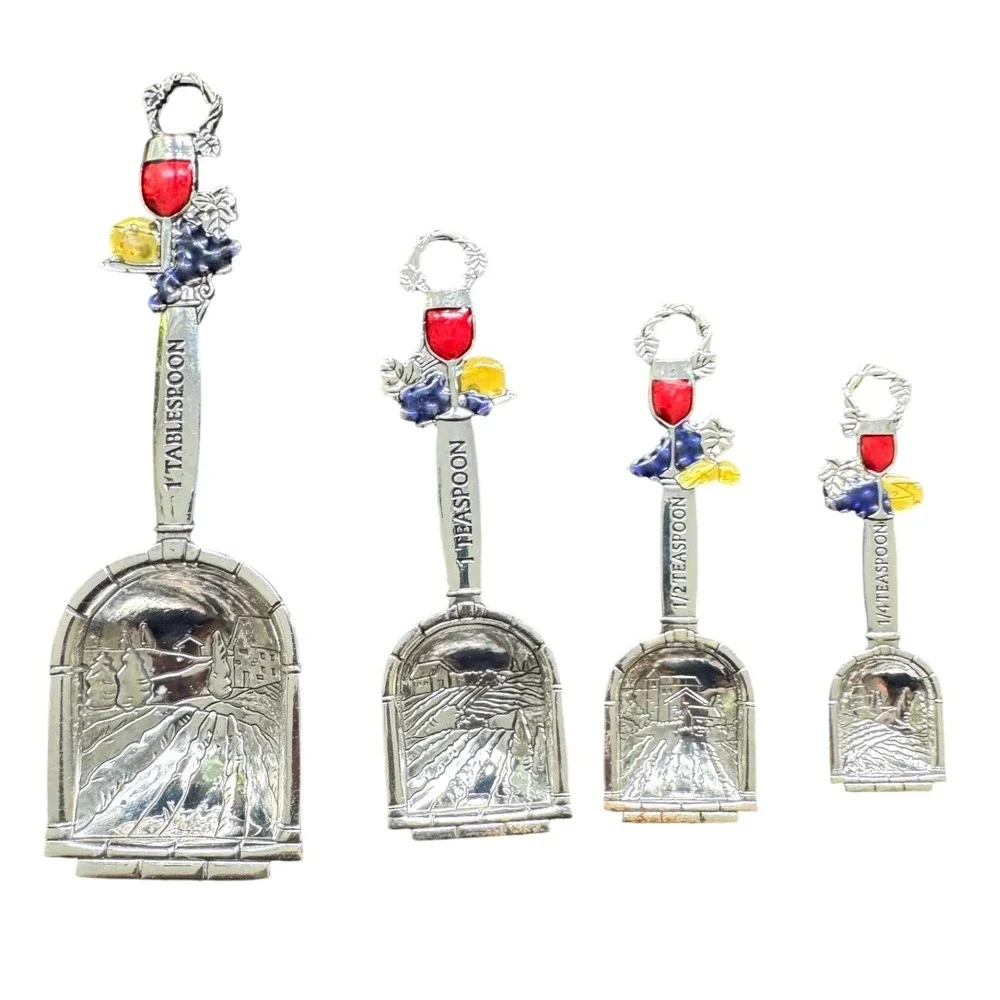 Vintage Wine Vineyard Measuring Spoons Set 4 Silver Tone La‎ Cucina Ganz